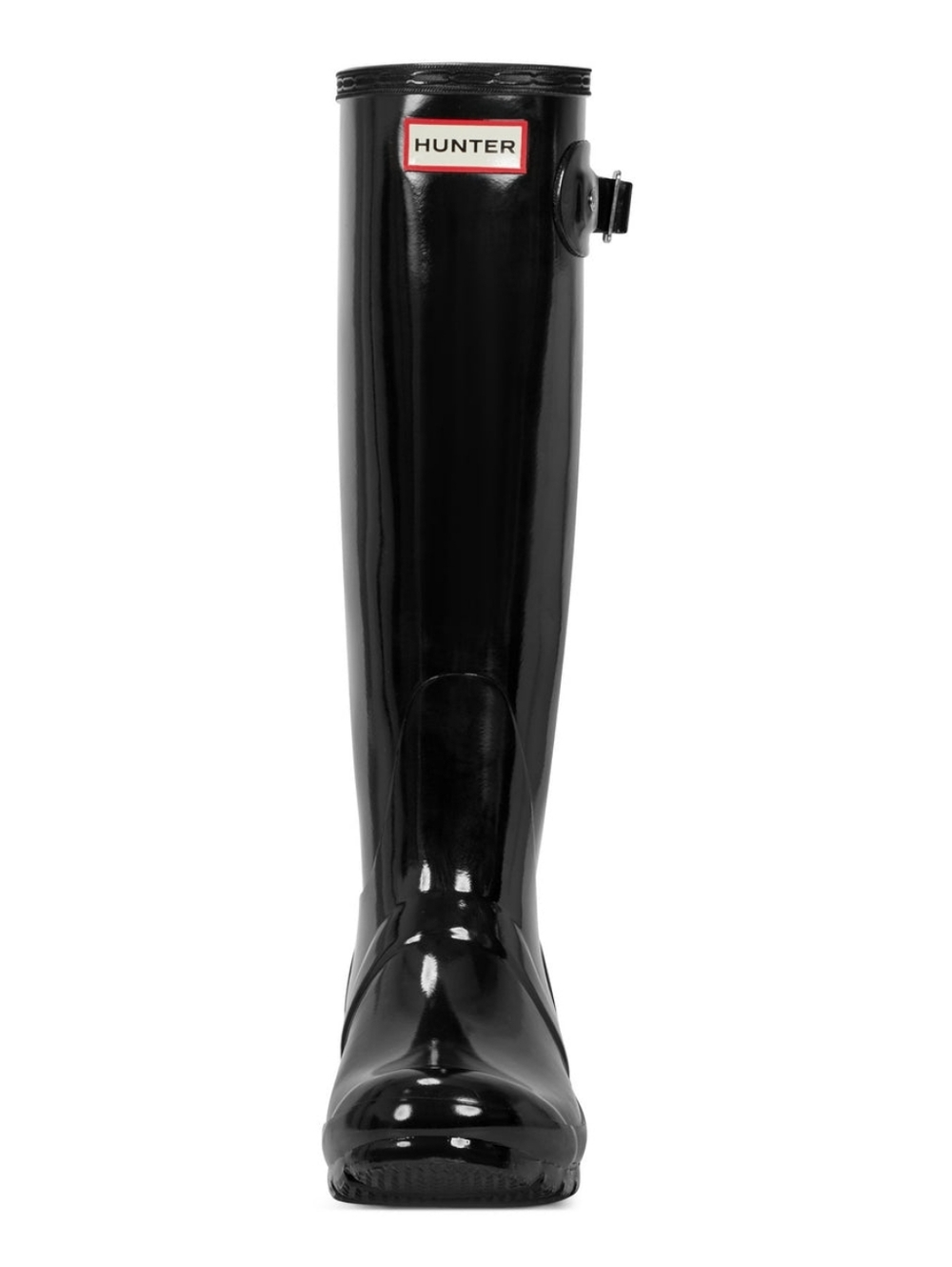 Hunter Black Gloss Tall Rain Boots with Logo Trim - Picture 4 of 16